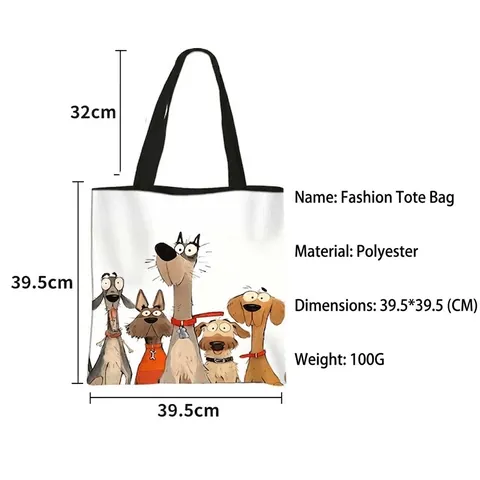Damen Große Kapazität Polyester Tragetasche Cartoon Hundedruck Einkaufstasche Schultertasche Wiederverwendbare Handtasche Alltag