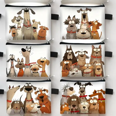 Porte-monnaie Mignon Imprimé Chien Dessin Animé en Polyester Mini Sac de Rangement pour Enfants Étudiants Petit Portefeuille Pochette