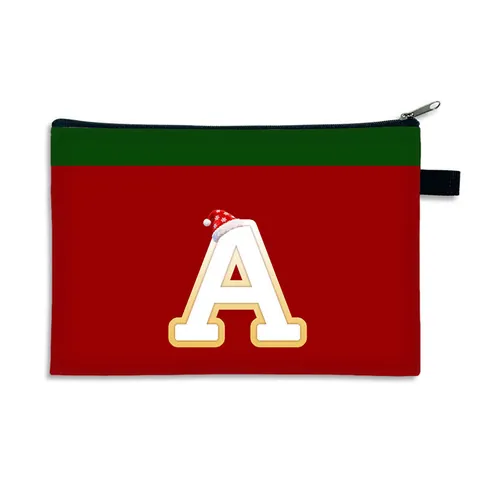 Christmas Cosmetic Bag Large Capacity Polyester Letter Printed Pouch For Women Festive Holiday Gift Storage Bag Wash Bag
