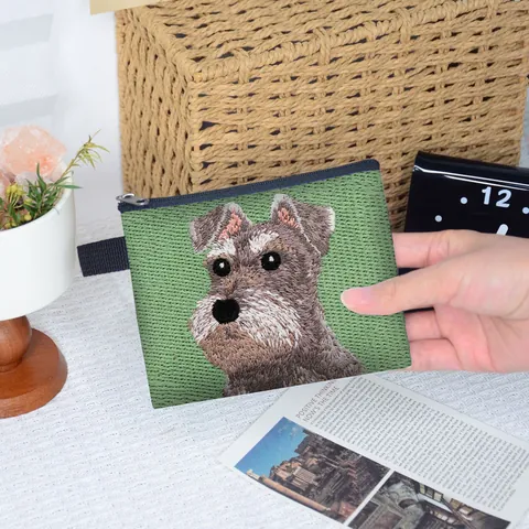 Cute Dog Embroidery Coin Purse For Women Men Mini Fabric Zipper Wallet Portable Small Key Storage Bag Pet Lovers Gift