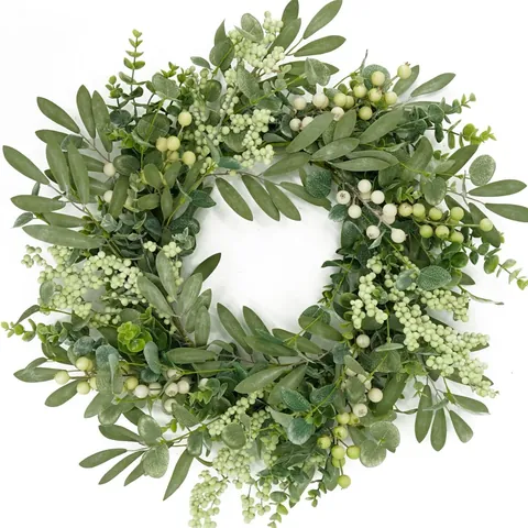 Large Artificial Eucalyptus Wreath With White Berries And Olive Leaves For Front Door Home Wedding Spring Summer Decoration