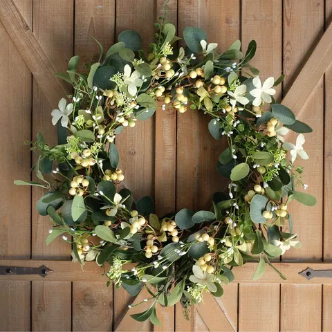 Artificial Eucalyptus Berry Wreath Greenery Garland For Front Door Home Wall Decor Christmas Easter Spring Pastoral Style