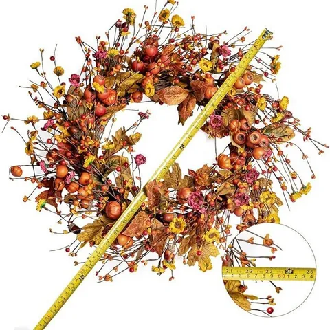 Autumn Harvest Wreath For Front Door Thanksgiving Halloween Decoration With Pumpkin Maple Leaf Berry Flower Vine Base