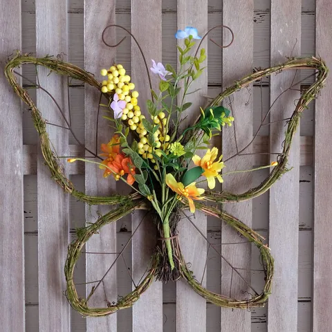 Guirnalda de Mariposa Pastoral Decoración Con Flores Artificiales Ratán Tejido Decoración de Pared Floral Primavera Para Puerta Hogar