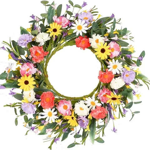 Artificial Daisy Sunflower Wreath Multicolor Simulation Floral Hoop For Front Door Hanging Home Wedding Party Wall Decor