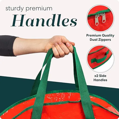 Bolsa Redonda Impermeable para Coronas de Navidad Organizador de Lona Duradero Con Asas Reforzadas Cremallera Doble Portaetiquetas Transparente