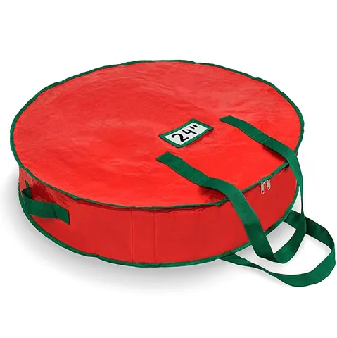 Bolsa Redonda Impermeable para Coronas de Navidad Organizador de Lona Duradero Con Asas Reforzadas Cremallera Doble Portaetiquetas Transparente