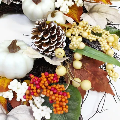 Thanksgiving Autumn Wreath Artificial White Pumpkin Maple Leaf Pine Cone Rattan Door Hanging Fall Harvest Festival Home Decor