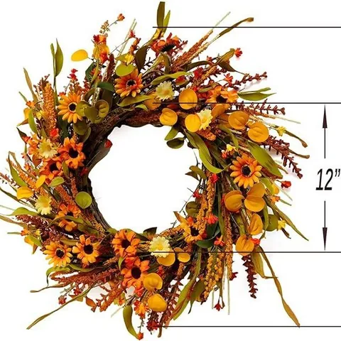 Autumn Harvest Sunflower Wreath Artificial Orange Yellow Daisy Floral Wreath For Thanksgiving Halloween Front Door Wall Decor