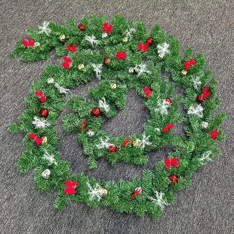 5M Christmas Garland With Encrypted Pine Red Bows White Snowflakes Electroplated Balls For Window Stairs Door Home Decoration
