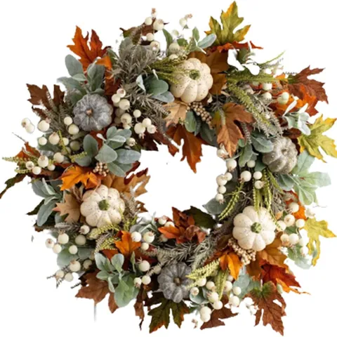 Ghirlanda Autunnale Artificiale con Zucca Foglie di Acero Pigne Bacche per Halloween Giorno del Ringraziamento Decorazione Porta Parete Casa