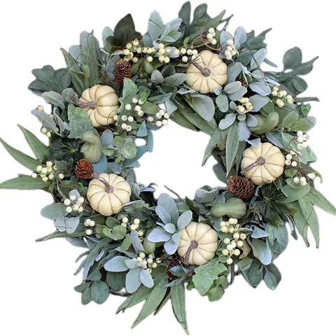 Ghirlanda Autunnale Artificiale con Zucca Foglie di Acero Pigne Bacche per Halloween Giorno del Ringraziamento Decorazione Porta Parete Casa