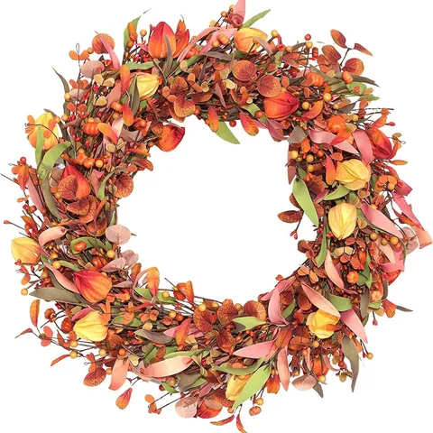 Couronne Artificielle Récolte Automnale Avec Citrouille Feuille d'Érable Tournesol Baie Pour Porte Mur Action de Grâce