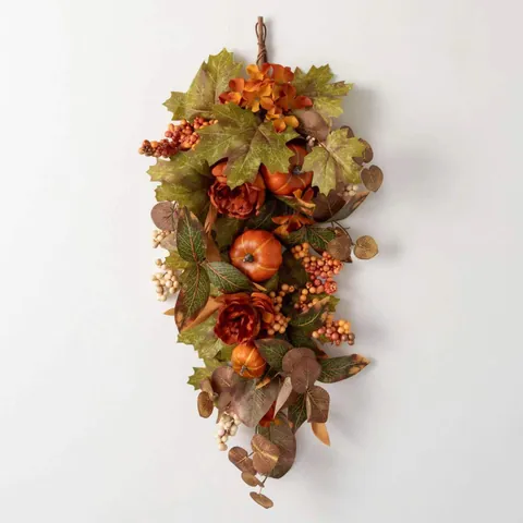 Autumn Thanksgiving Artificial Flower Swag Decor Pumpkin Maple Leaf Berries For Wall Front Door Hanging Home Ornament