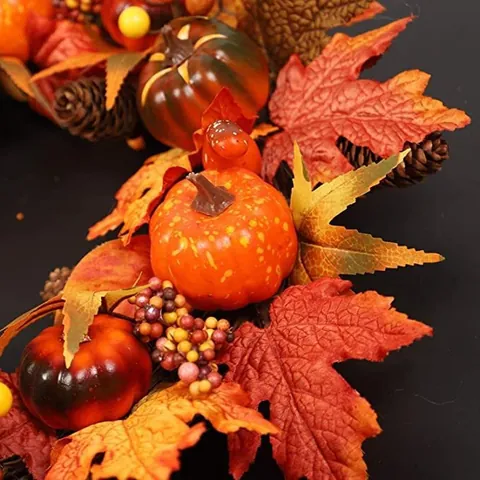 Guirnalda de Otoño de Calabaza y Hojas de Arce Para Acción de Gracias Halloween Decoración de Puerta Con Piñas Bayas
