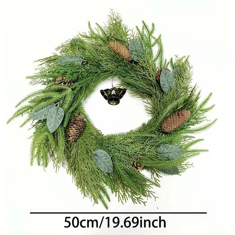 50cm Weihnachts Kranz Mit Tannenzapfen Metallglocken Künstliche Girlande Für Haustür Wand Haus Feiertags Party Dekor