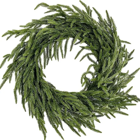 Realistischer Norfolk Kiefer Künstlicher Weihnachtskranz Weiches PE Grüner Kiefernnadelkranz Für Haustür Wand Haus Deko