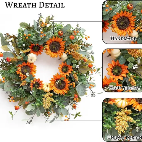 Corona Autunnale Girasole Zucca Decorazione Autunnale Artificiale Per Porta D'ingresso Fattoria Raccolto Ringraziamento Halloween Da Parete