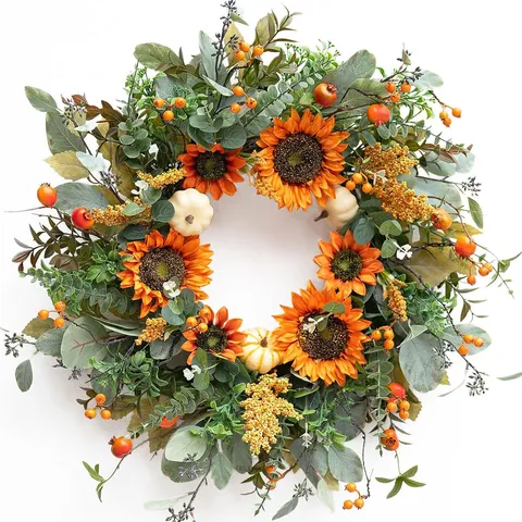 Corona Autunnale Girasole Zucca Decorazione Autunnale Artificiale Per Porta D'ingresso Fattoria Raccolto Ringraziamento Halloween Da Parete