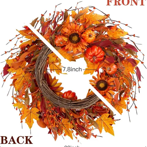 Ghirlanda Autunnale Rustica Con Girasoli Artificiali Zucche Foglie Di Acero Bacche Vite Naturale Per Ringraziamento Halloween Porta