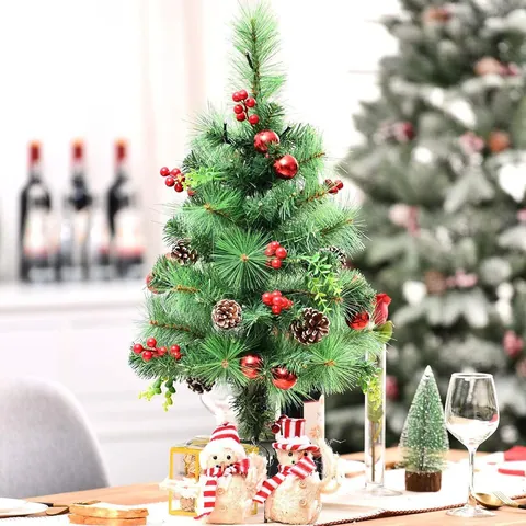 Künstlicher Weihnachtsbaum Mit Kiefernnadeln Rote Beeren Tannenzapfen LED-Lichter Außenbereich Erdspieß Deko Für Garten Hof Heim