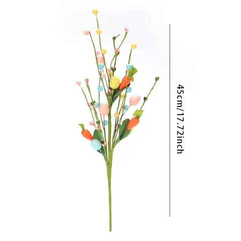 Branches Artificielles D'oeufs De Pâques Et Carottes Colorées En Plastique Rameaux De Printemps Pour Décoration De Vase