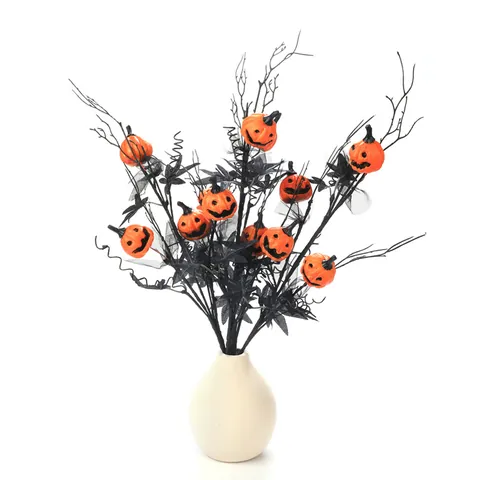 Künstliche Halloween Kürbiszweige Jack-o'-lantern Gesicht Ahornblätter Netz Dekorative Picks Für Home Party Desktop Deko