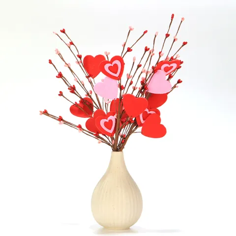 Valentine's Day Heart Berry Stem Artificial Branch For Romantic Home Wedding Party Decoration Felt Heart Pink Red Berry Spray