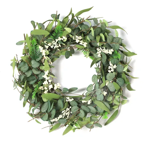 Künstlicher Eukalyptus Beeren Kranz Seidenblume Kunststoff Grün Große Türbehang Dekorativ Für Zuhause Wohnzimmer Hochzeit Party Naturstil Wanddeko