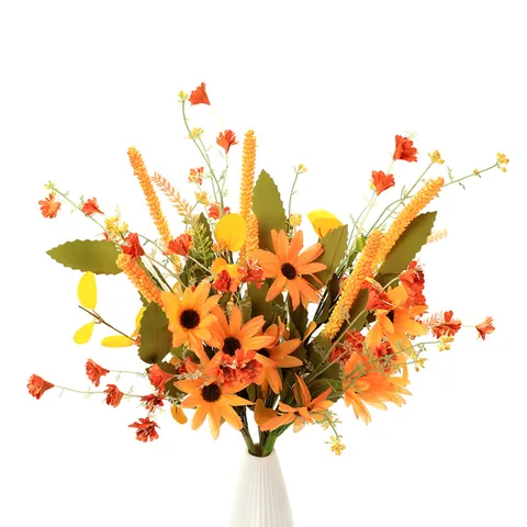 Artificial Sunflower Daisy Bouquet Fall Harvest Home Decoration Satin Fabric Realistic Floral Stem For Outdoor Living Room Party Autumn Ornament