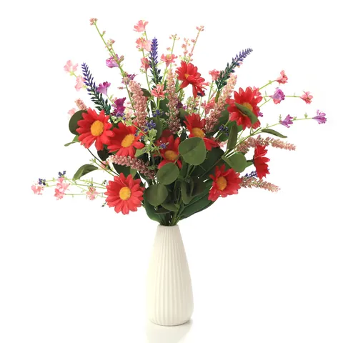Tiges de Fleurs Artificielles Tournesol Lavande Marguerite Tissu Satiné Compositions Florales Artificielles pour Maison Fête Mariage Décoration Style Rustique