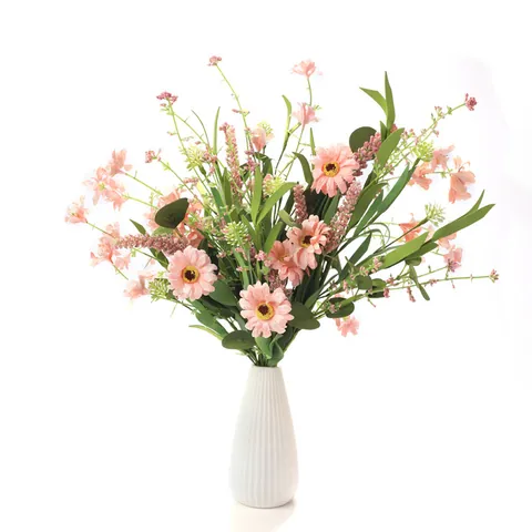 Bouquet Pastoral de Tournesol et Lavande Artificiel en Tissu Satiné Branche de Fleur de Simulation pour Décoration Maison Mariage Fête