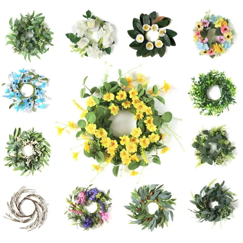 Künstlicher Kranz Eukalyptusblätter Gänseblümchen Rosen Blumen Kerzenring Für Ostern Valentinstag Frühling Haus Hochzeit Party Deko