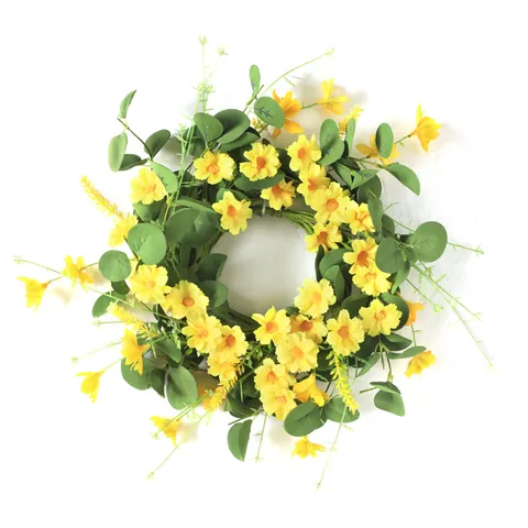 Künstlicher Kranz Eukalyptusblätter Gänseblümchen Rosen Blumen Kerzenring Für Ostern Valentinstag Frühling Haus Hochzeit Party Deko