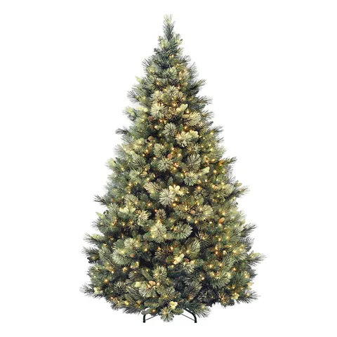 Artificial Christmas Tree With LED Lights And Pine Cones PE PVC Hinged Branches Green Decorative Tree For Holiday Decor