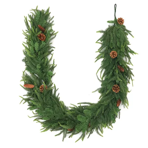 Künstliche Norfolk Kiefer Weihnachts Girlande Grüne Girlande Mit Zapfen Weiße Beeren Für Kamin Treppe Feiertags Heim Dekoration