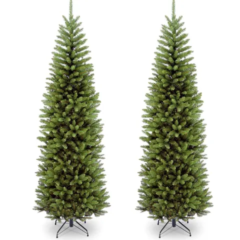 Green Slim Pencil Artificial Christmas Tree With Metal Stand High Density PVC Fire Resistant Decoration For Home Mall