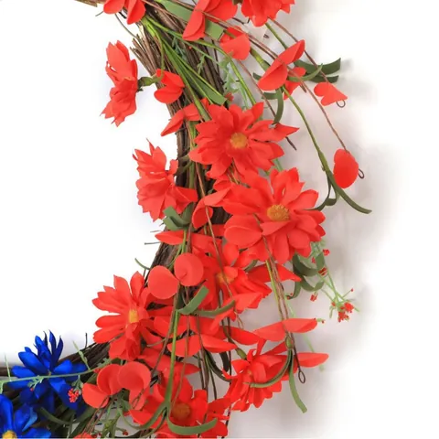 July 4th Independence Day Wreath American Flag Red White Blue Artificial Flower Rattan Wreath For Front Door Home Decor