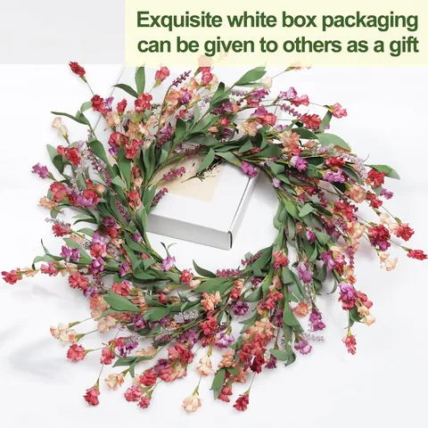 Artificial Spring Summer Flower Wreath For Front Door Home Wall Decor Silk Daisy Wildflower Floral Garland With Gift Box