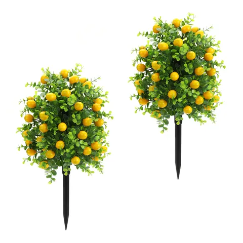 Artificial Lemon Tree Stake Garden Courtyard Decoration Eucalyptus Leaves Faux Greenery Plant With Ground Spike
