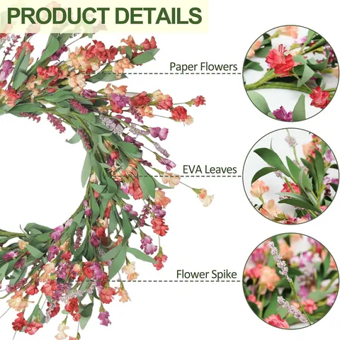 Artificial Spring Summer Flower Wreath For Front Door Home Wall Decor Silk Daisy Wildflower Floral Garland With Gift Box