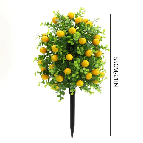 Artificial Lemon Tree Stake Garden Courtyard Decoration Eucalyptus Leaves Faux Greenery Plant With Ground Spike
