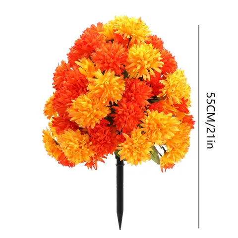 Artificial Daisy Chrysanthemum Flower Stakes Realistic Plastic Fake Flowers Orange Yellow Gradient For Outdoor Garden Courtyard Home Decoration