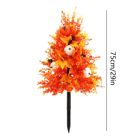 Artificial Autumn Maple Leaf Pumpkin Ground Stake Fall Garden Stake Decoration With Pinecones For Halloween Thanksgiving
