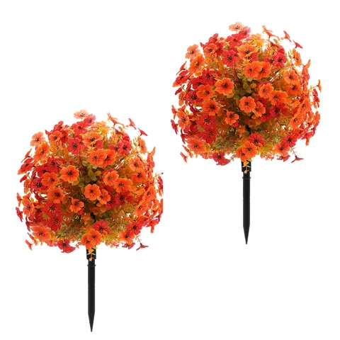 Bola de Flores Artificiales Rojo Anaranjado Luz Solar de Jardín Decoración de Paisaje Exterior Plástico Seda Margarita Plantas de Simulación