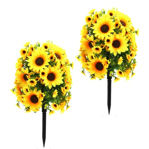 Paletto da Terra Girasole Artificiale Grappolo Floreale per Decorazione Giardino Esterno Simulazione Fiori per Cimitero Matrimonio Casa