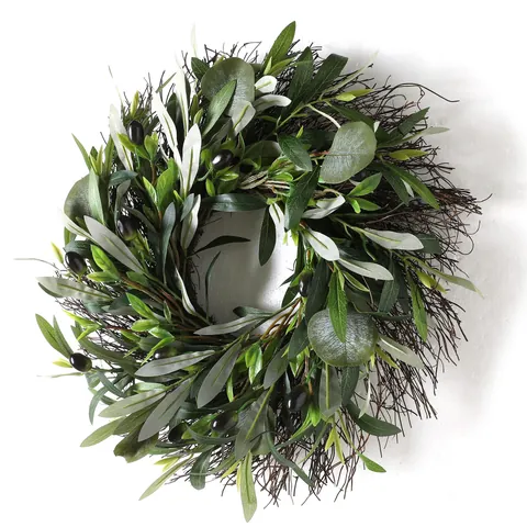 Artificial Olive Wreath With Black Berries Eucalyptus Leaves 50cm Simulation Greenery Garland For Front Door Wall Decor