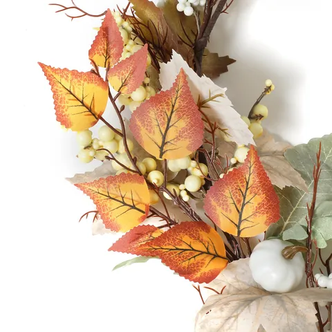 Artificial Autumn Maple Leaf Garland With White Pumpkins Berries Harvest Thanksgiving Home Decor Farmhouse Vine Ornament