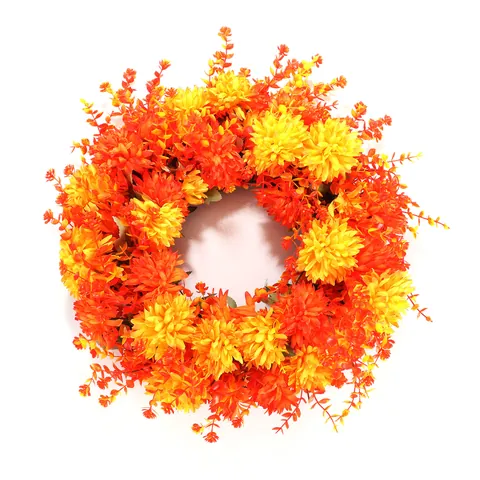 Artificial Chrysanthemum Wreath Autumn Fall Colors Simulation Plant Garland For Thanksgiving Halloween Home Door Decor