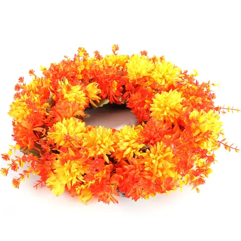 Ghirlanda Autunnale Artificiale Con Fiori di Crisantemo Arancione Giallo Per Decorazione Porta D'Ingresso Casa Halloween